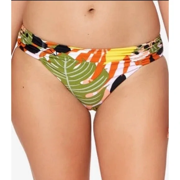 Bar III Jungle Tropical Ruched Hipster Bikini Bottoms Multi Floral MBJT2827