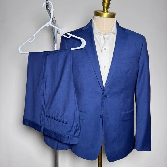 Calvin Klein Suit Mens 40S W32 Blue Solid Extreme Slim Fit 2-Button Wool