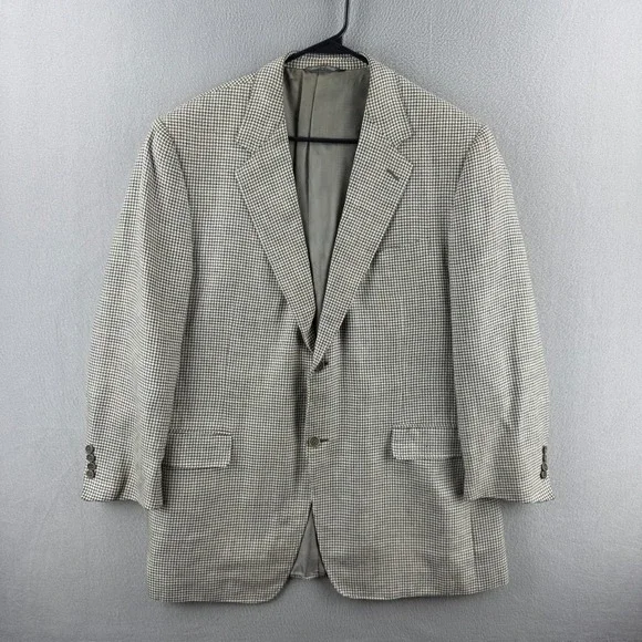 Vintage Canali Houndstooth Blazer Sport Coat EU 56 Fits US 46 Silk Linen Wool