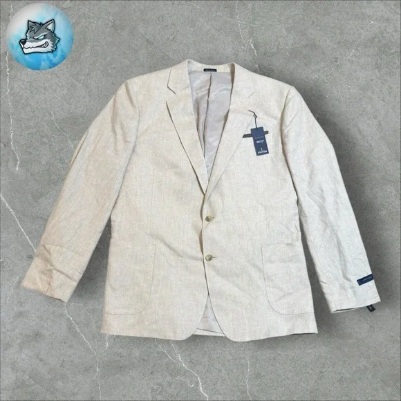 New Stafford Classic Fit Linen Cotton Sand Herringbone Sport Coat Blazer 48L