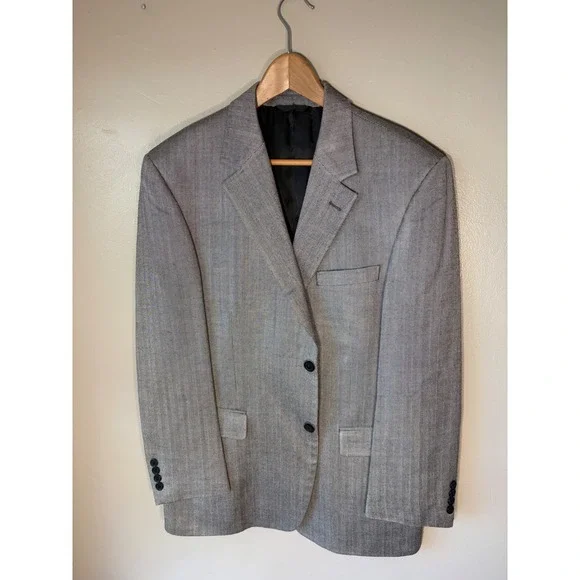 Gianfranco Ruffini Italy 100% Silk Herringbone Blazer Grey 40R Cary Sport Coat