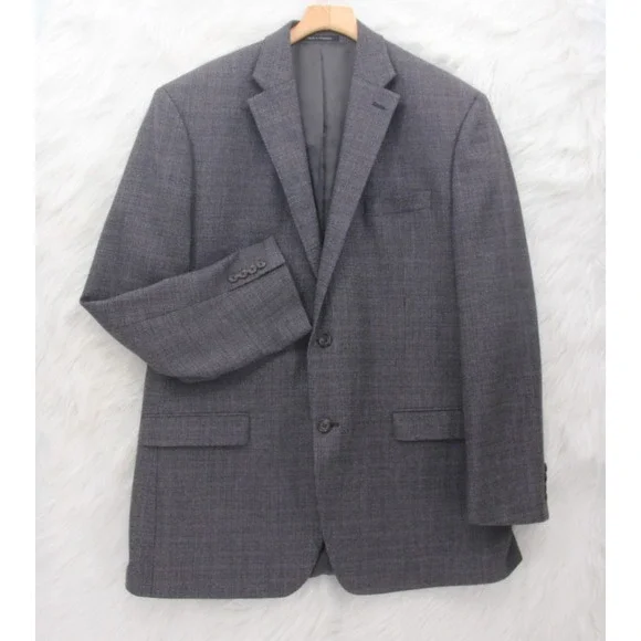 Lauren Ralph Lauren Blazer Mens 44L Plaid Check Lambswool Sport Coat Jacket Gray