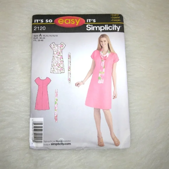 SIMPLICITY 2120 Sz 10-18 Misses dress abd scarf, and EASY Pattern