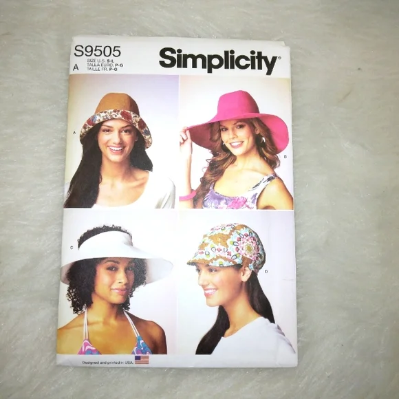 SIMPLICITY S9505 SZ S-M-L Misses hat in 4 styles. An EASY Sew!