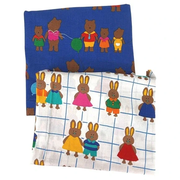 Vintage Teddy Bears Bunny Rabbit Hoffman California Fabrics Fun Zone Cotton Blue