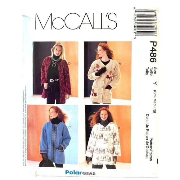 McCalls Sewing Pattern 2963 P486 Coat Jacket‎ Fleece Misses Size S-L