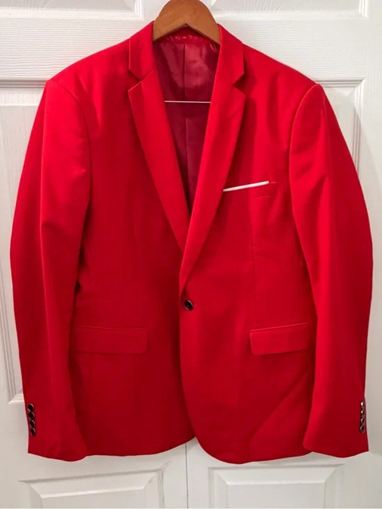 Mens Red Blazer Sport Coat Size Large Modern Formal Wedding Party Prom Jacket