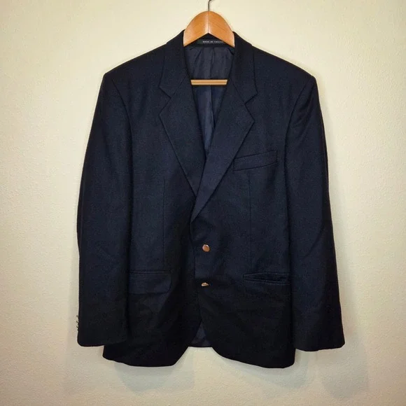 Alexandre of England Mens Navy Blue Pure New Wool Blazer Sport Coat 40 Short