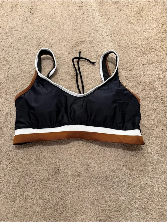 Women's Black and Brown Trim Sports Bikini Top