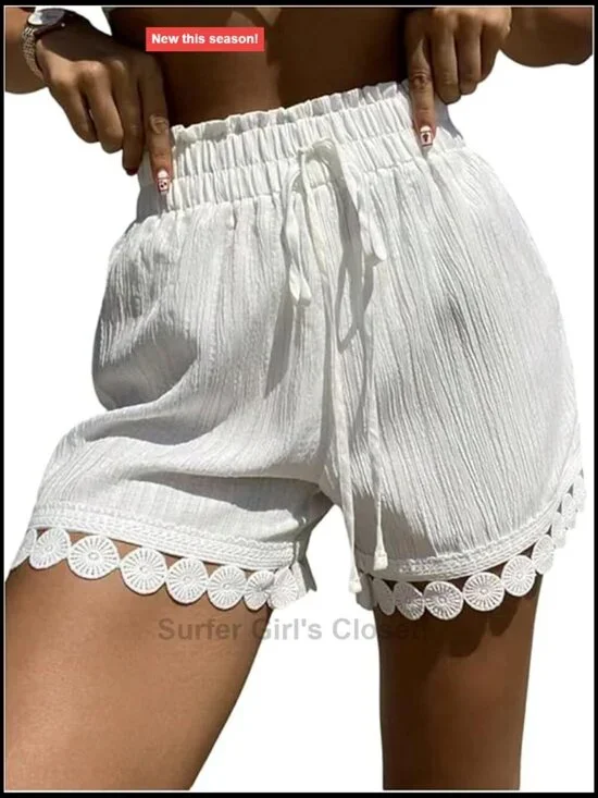 Swim Cover Up Tie Front High Waisted Beach Shorts