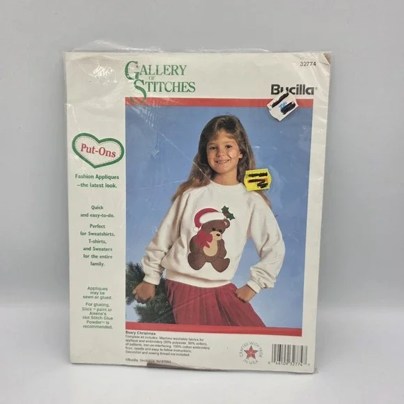 VTG Bucilla Gallery of Stitches Put-Ons Beary Christmas‎ 32774 Applique