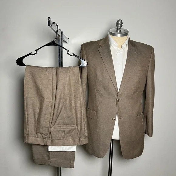 Jos. A. Bank Suit Mens 44L 38x30.5 Tan Cotton Wool Blend Two Button Modern‎