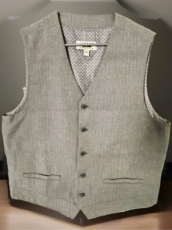 Joseph Abboud Men’s XL Gray Herringbone Suit Vest Waistcoat 5-Button Lined