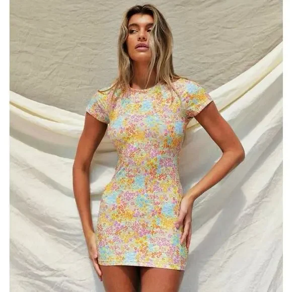 STONE FOX SWIM Bambi Baby Tee Dress  Flower Fields Print Small $120
