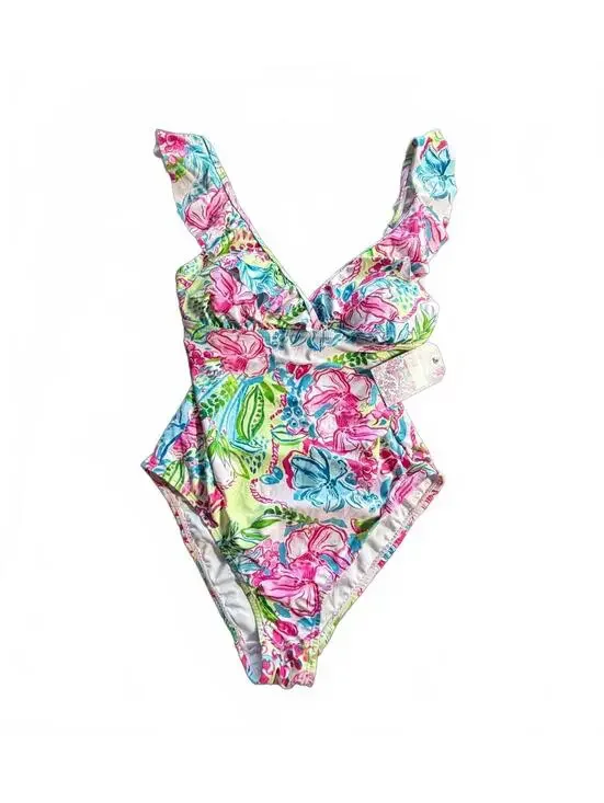 STELLA PARKER tummy control Standard Tiered Maillot One Piece Swimsuit $108 NWT