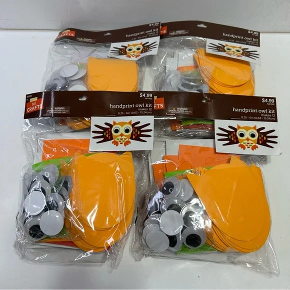 Handprint Owl Craft Kit for Kids foam craft lot of 4 packs total 48 owls Orange