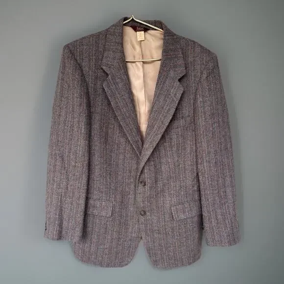 Vtg Farah Designer Herringbone Tweed Blazer Suit Coat Jacket 100% Wool 42R