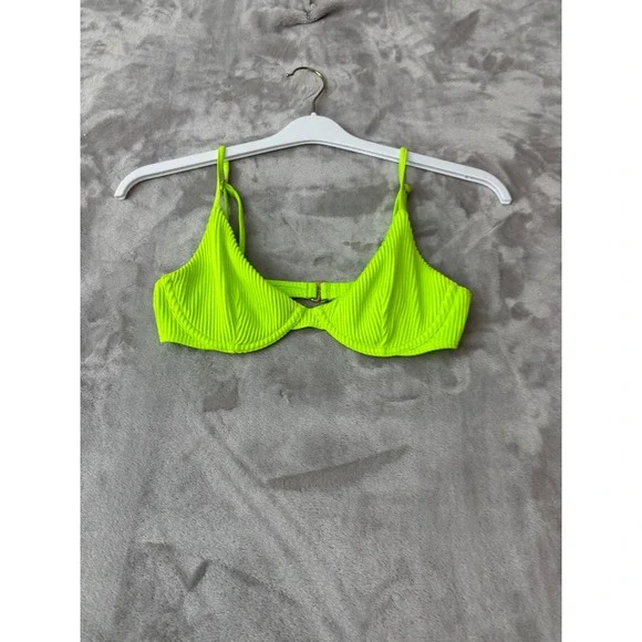 Hollister Neon Lime Green Ribbed Underwire Bikini Set Small Top XS Bottoms