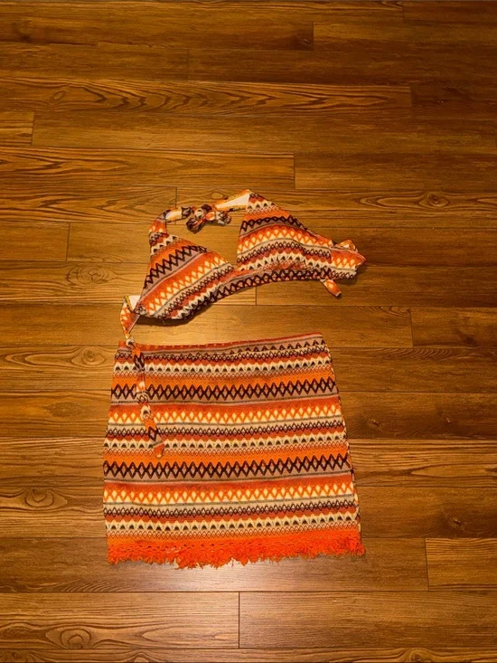 Orange Patterned Two-Piece Set