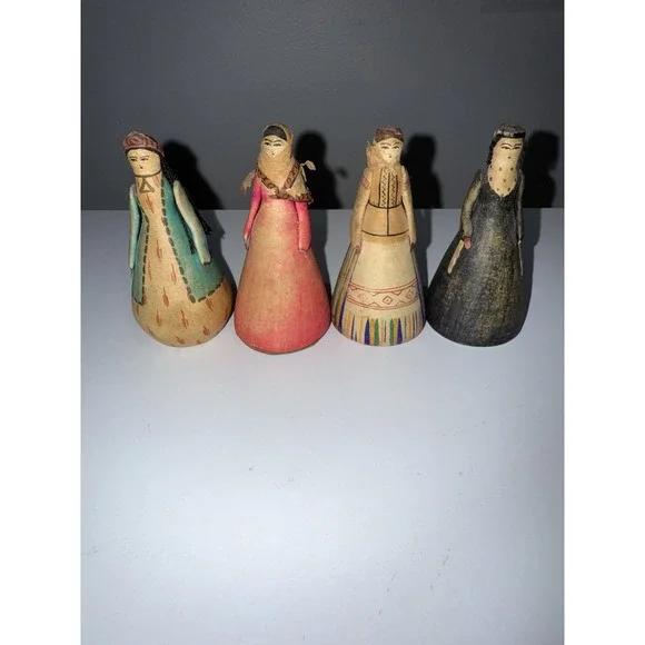LOT Vintage Handmade & Painted Spun Cotton & Paper Mache‎ Dolls Russian Folk Art