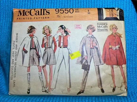 McCalls 9550 pattern top pants short cape 1970s size 5