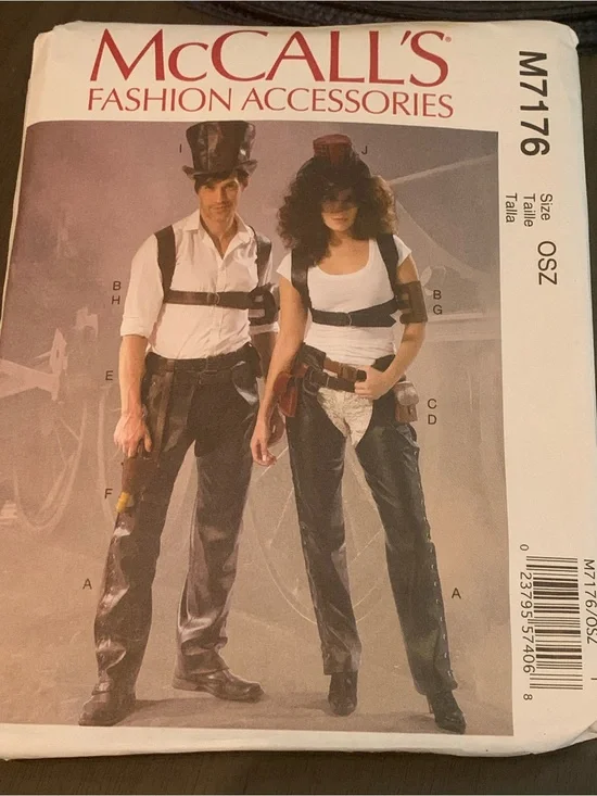 🌸 OS Steampunk Cowboy Chaps Pants, Hats & Chest Harness Unisex Sewing Pattern