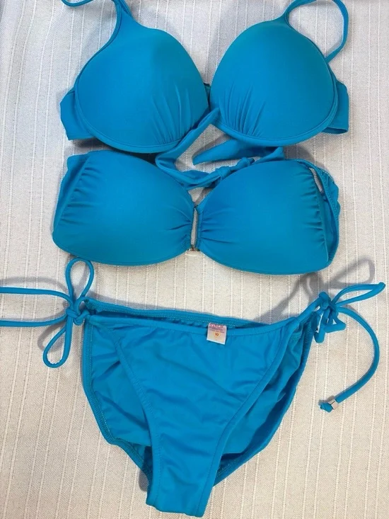 Venus Swim Turquoise Push Up Bikini Set Side Tie Bottom 10 EUC