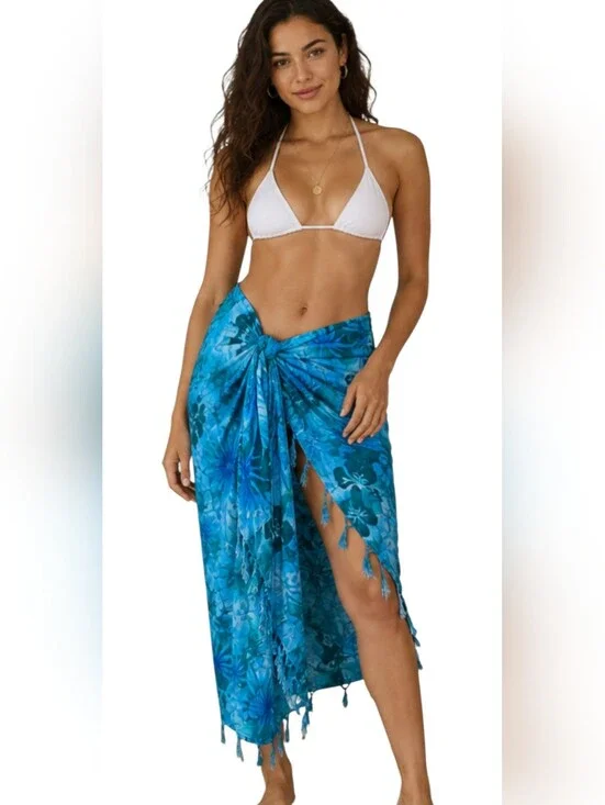 Hibiscus Collection Hawaii Blue Tropical Floral Rayon Sarong Wrap Pareo