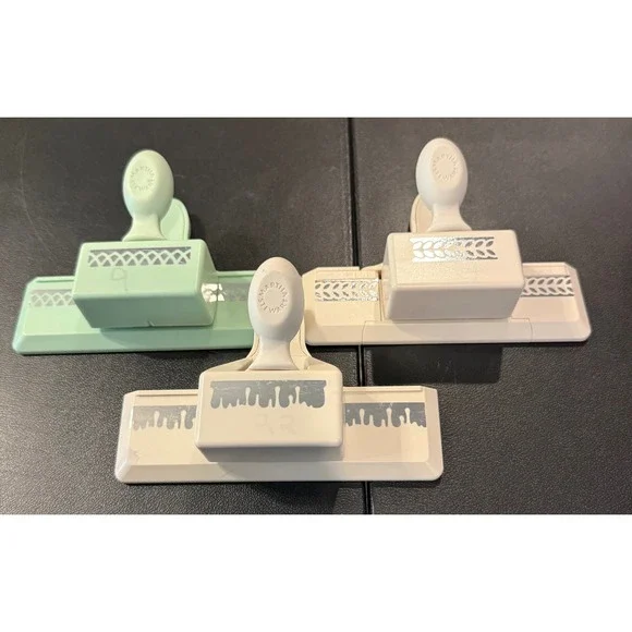 Martha Stewart Edge Punch Set Cream Green Lattice Vine Drip Designs 3 Piece Art