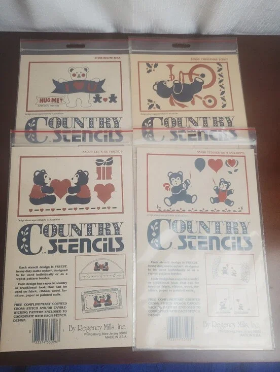 NOS Lot Of 4 Country Stencils By Regency Mills Teddies  And Bears U.S.A