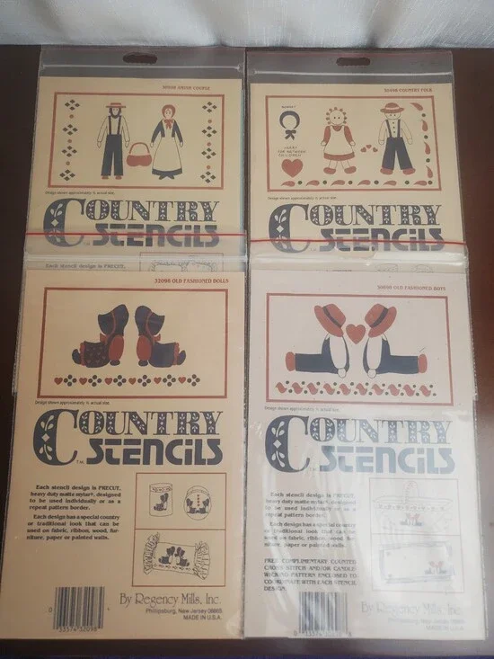 NOS Lot Of 4 Country Stencils By Regency Mills People Couples Country Folk U.S.A