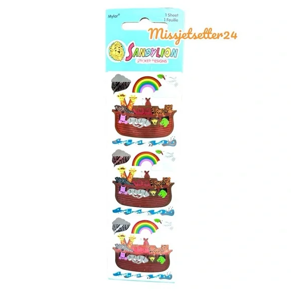1 Sandylion Noah’s Ark Scrapbook Sticker Sheet Mylar Metallic Foil NEW