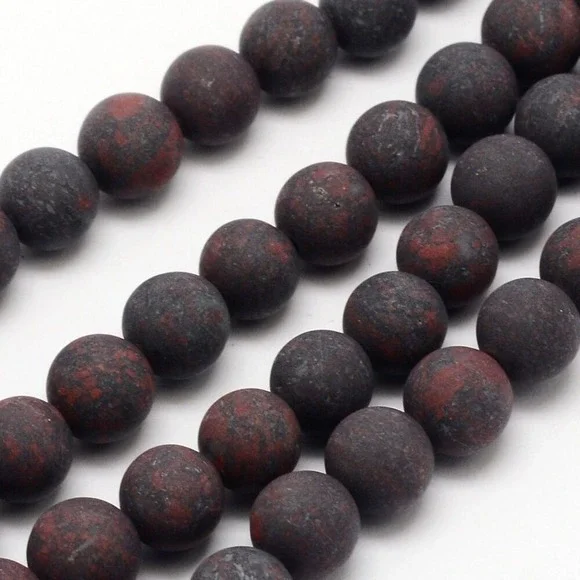8MM Frosted Brecciated Jasper Beads-ONE Gemstone Bead Strand-Craft Supplies‎ NWT