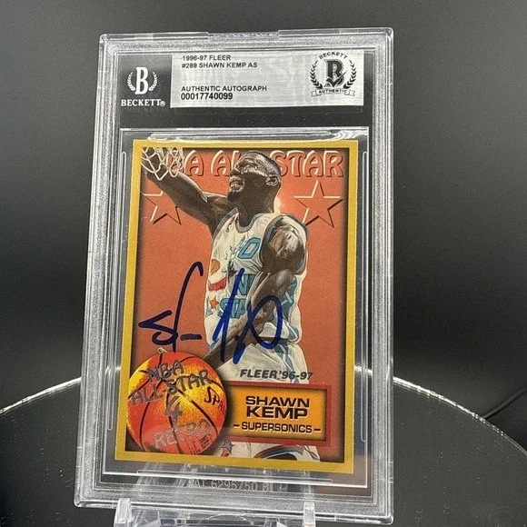 1996-97 Fleer Shawn Kemp #288 NBA All-Star Authentic Auto Beckett BAS Sonics‎