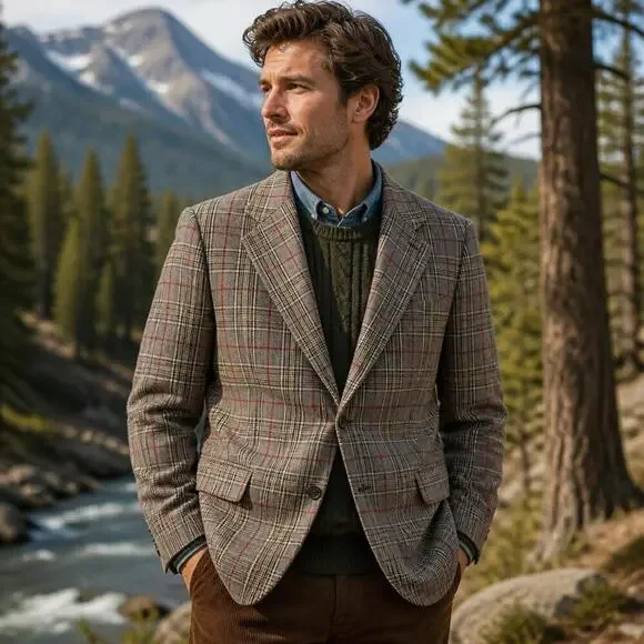 Vintage Austin Reed Blazer Men M/L Multicolor Plaid Tweed Houndstooth Wool USA