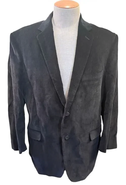 Saddlebred Corduroy Sport Coat Blazer Black 2-Button Front Flap Pockets 46R