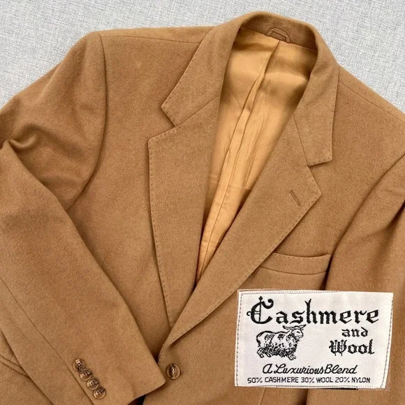 VTG 90s Black Diamond Cashmere Wool Blazer Sport‎ Coat Men 40R Camel Ivy Luxury