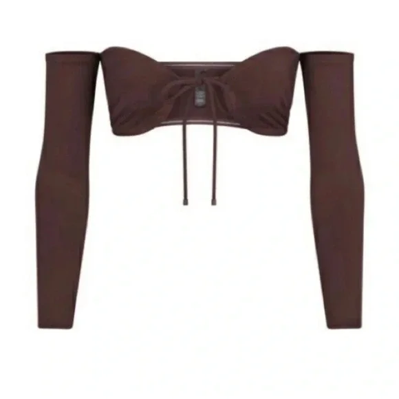 SKIMS Signature Swim Long Sleeve Bikini Top Cocoa Brown Size 4X New with Tags