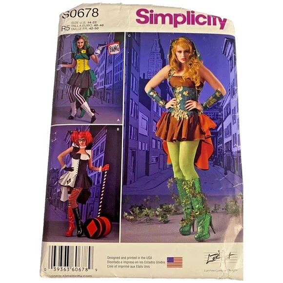 #S0678 Simplicity Misses Marvel Harley Quinn, Joker, Poison Ivy Sewing Patterns