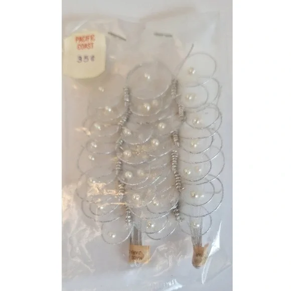 Vintage Pacific Coast White Mesh Butterfly Millinery Stems Faux Pearl‎ Japan 3pc