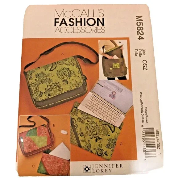 #M5824/M6297 McCall's Sew Pattern Tote Bags Lap Top Cover Grocery U Pick UNCUT