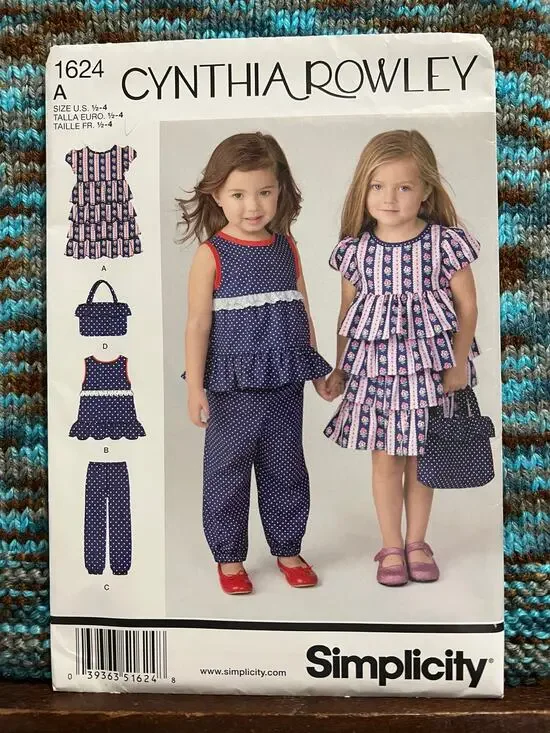 Simplicity 1624 Pattern Girls dress top pants purse ruffle hem size 1/2 1 2 3 4