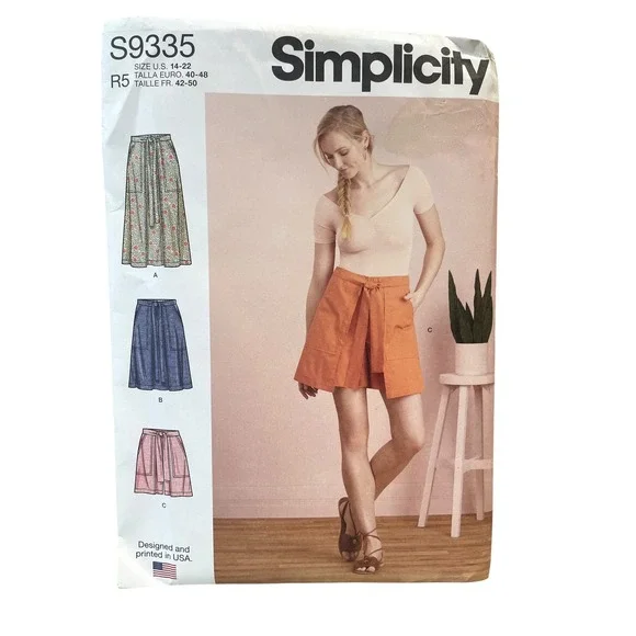 Simplicity S9335‎ Sewing Pattern Misses Size 14-22 Skirt Skort Elastic Waist Tie