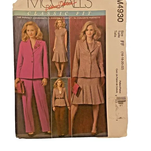 #M4930 McCalls Misses Lined Jacket and Dress and Pants Sewing Pattern Size 16-22