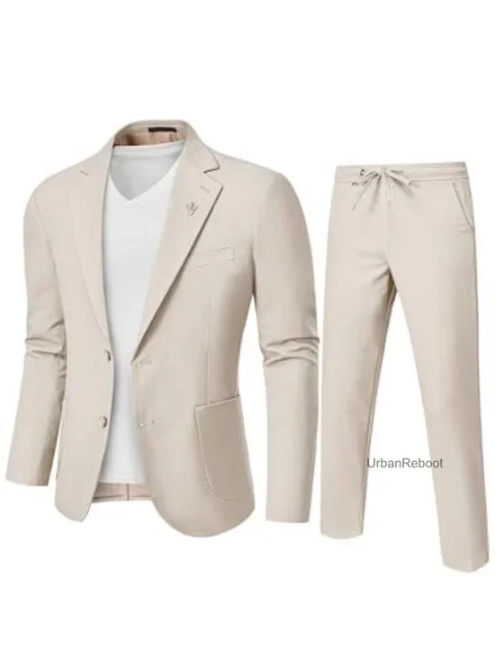 Men's 2-Piece Linen Suit Set Lightweight Wedding Prom Summer