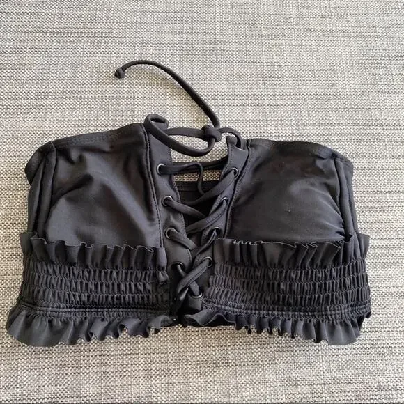 Xhilaration black lace up front smocked back bikini