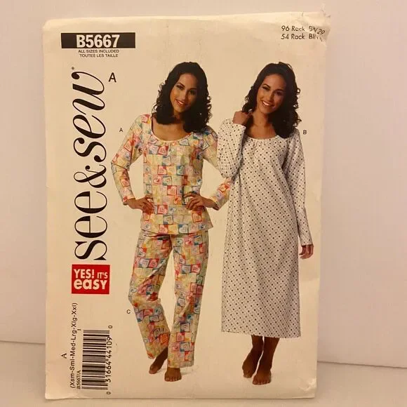 #B5667 See&Sew Misses Top Gown and Pants Sewing Pattern Size XS-2XL