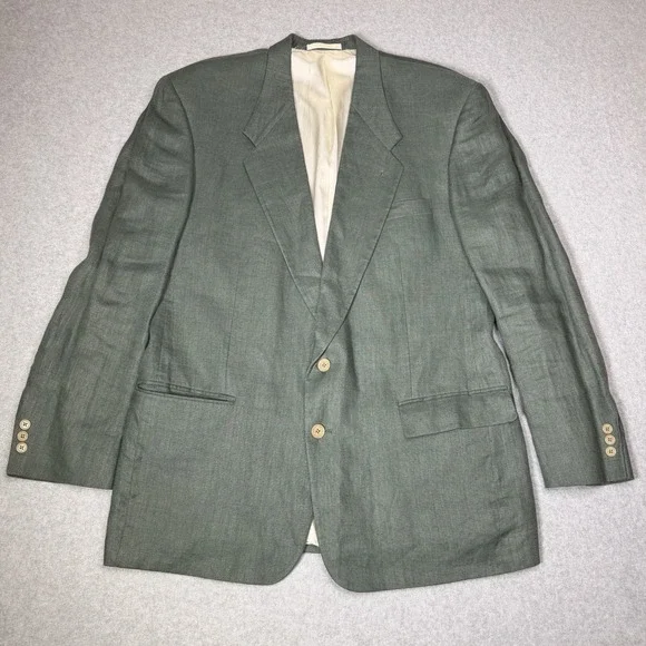 Vintage Givenchy Monsieur Sport Coat Nubby Summer Linen Men's 48 L Solid Green