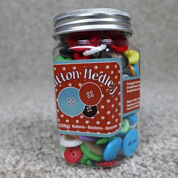 Button Medley 8oz Jar Assorted Multi Color Mixed Sizes Crafting Sewing Buttons