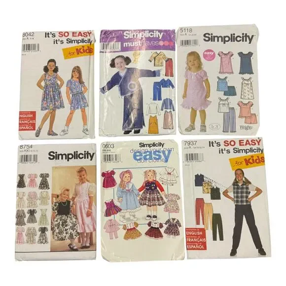 Lot of 6 Simplicity Kids Costume Patterns Set Retro Assortment
